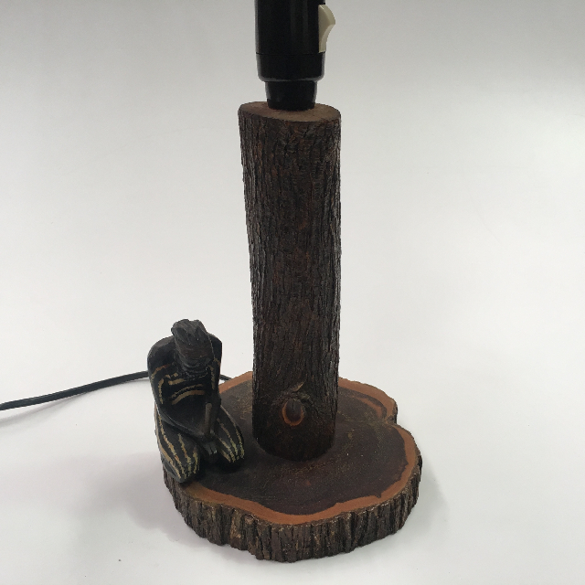 LAMP, Base (Table) - 1960s Tree Bark with Kneeling Man